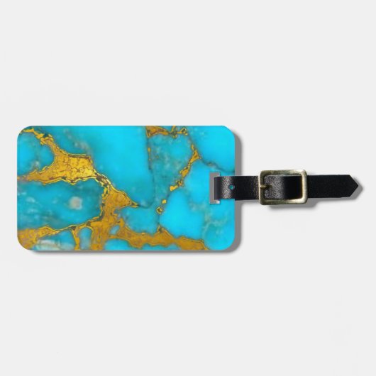 Turquoise Marble GOLD Glitter - ADD Initialen Bagagelabel (Voorkant horizontaal)