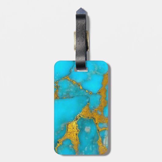 Turquoise Marble GOLD Glitter - ADD Initialen Bagagelabel (Achterkant verticaal)