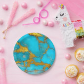 Turquoise Marble GOLD Glitter - ADD Initialen Papieren Bordje (Feest)