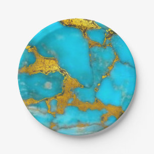 Turquoise Marble GOLD Glitter - ADD Initialen Papieren Bordje
