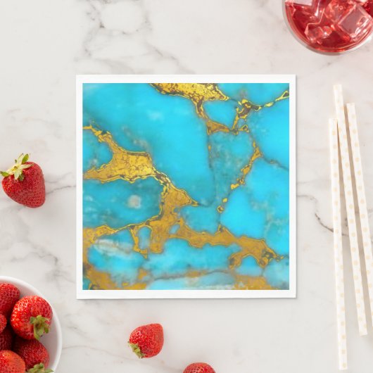 Turquoise Marble GOLD Glitter - ADD Initialen Servet (Insitu)