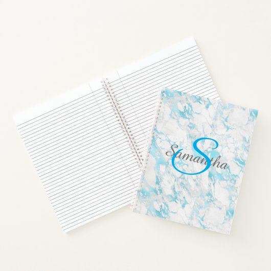  Turquoise Marble Monogram Spiral Notitieboek (Binnen)
