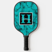 Turquoise Marble Name en Monogram Personalized  Pickleball Paddle (Voorkant)