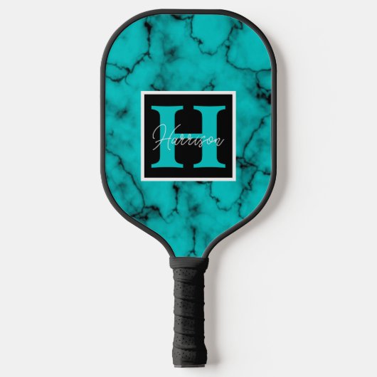 Turquoise Marble Name en Monogram Personalized  Pickleball Paddle (Voorkant)