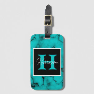 Turquoise Marble Sophisticated Bagagelabel