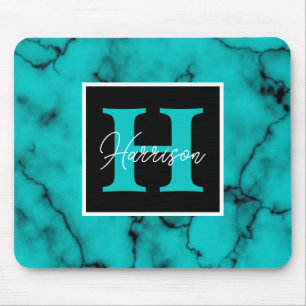 Turquoise Marble Sophisticated monogram name Muismat