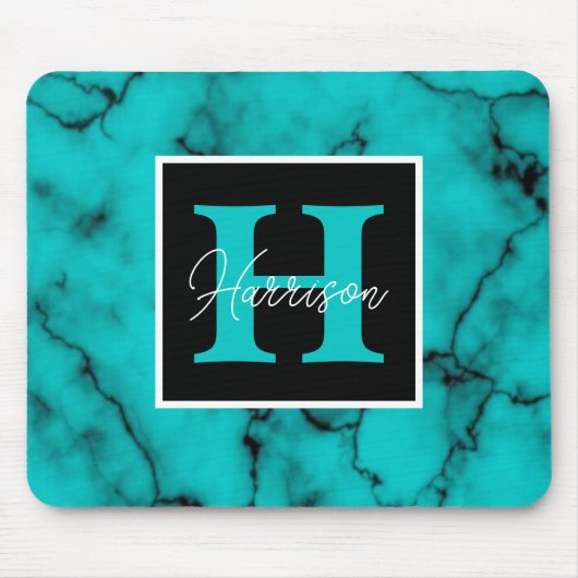 Turquoise Marble Sophisticated monogram name Muismat (Voorkant)
