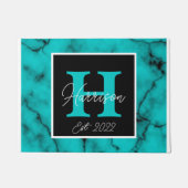Turquoise Marble Sophisticated monogram name year Deurmat (Voorkant)