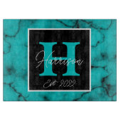Turquoise Marble Sophisticated monogram name year Snijplank (Voorkant)