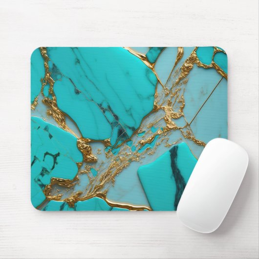 Turquoise Marble with Golden Veins Muismat (Met muis)