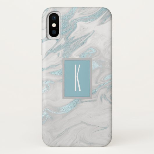 Turquoise Marged Monogrammed iPhone X Hoesje (Achterkant)