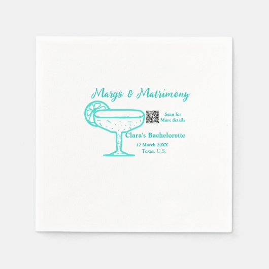 Turquoise Margs & Matrimony Bachelorette-feest  Servet (Voorkant)