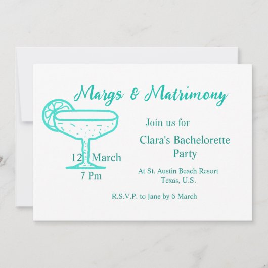 Turquoise Margs & Matrimony Tequilaglas vrijgezel Kaart (Voorkant)