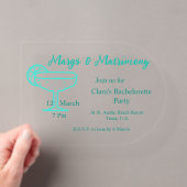 Turquoise Margs & Matrimony Tequilaglas vrijgezell Acryl Uitnodigingen (Insitu (Draagbaar))
