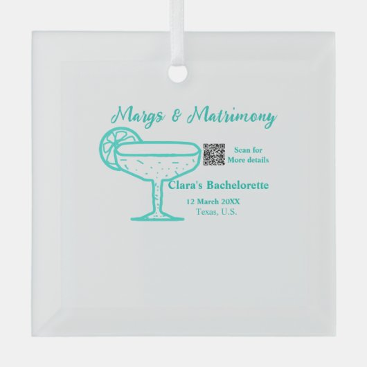 Turquoise Margs & Matrimony vrijgezellenfeest Glas Ornament (Voorkant)