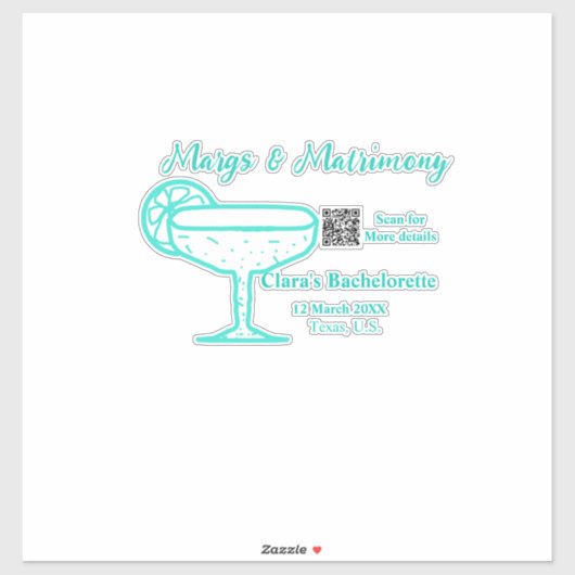 Turquoise Margs & Matrimony vrijgezellenfeest Sticker (Vel)