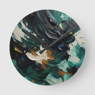 Turquoise Marine Goud Abstract Draaikolken Ronde Klok