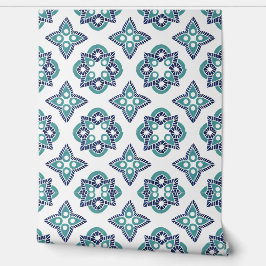 Turquoise Marine & Wit Behang