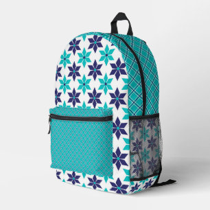 TURQUOISE & MARINEBLAUW BLOEMEN & GEOMETRISCH BEDRUKTE RUGZAK