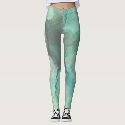 Turquoise Marmer Abstract Leggings (Voorkant)