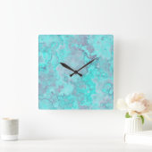 Turquoise Marmer Abstract Vierkante Klok (Huis)