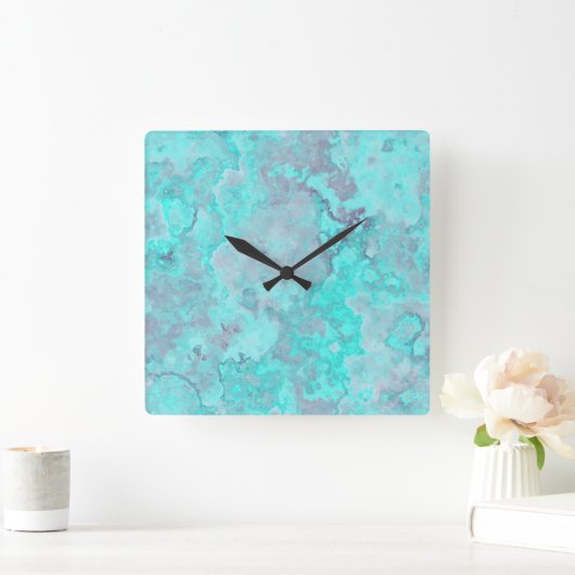 Turquoise Marmer Abstract Vierkante Klok (Huis)