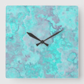 Turquoise Marmer Abstract Vierkante Klok (Voorkant)