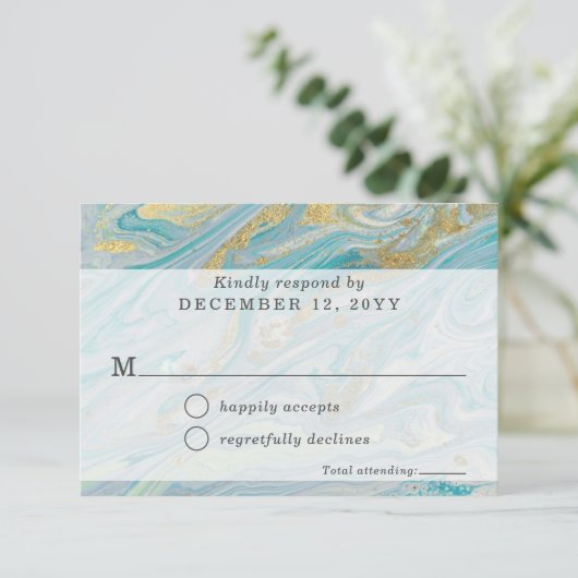 Turquoise Marmer Geode Bruiloft Uitnodiging RSVP (Staand voorkant)