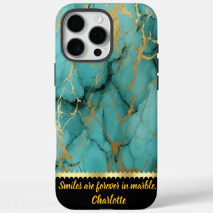 Turquoise marmer met goudkleurige aders iPhone 16 pro max hoesje
