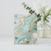 Turquoise Marmer Parel Goud Werveling Briefkaart (Staand voorkant)