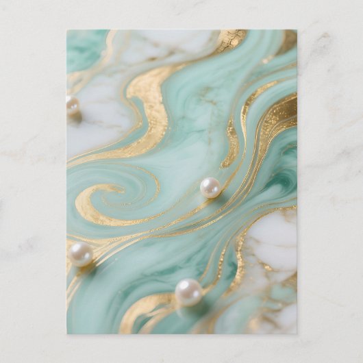 Turquoise Marmer Parel Goud Werveling Briefkaart (Voorkant)