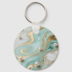 Turquoise Marmer Parel Goud Werveling Sleutelhanger