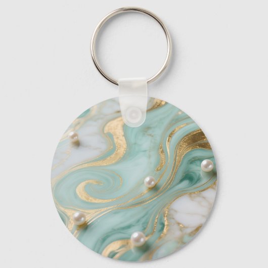 Turquoise Marmer Parel Goud Werveling Sleutelhanger (Voorkant)