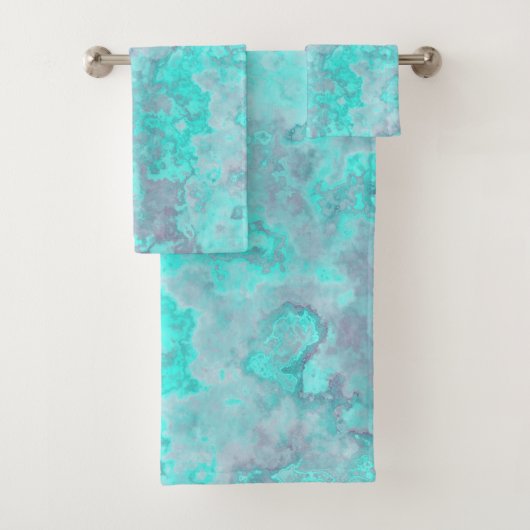 Turquoise marmeren Abstract badhanddoek set Bad Handdoek (Insitu)