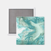 Turquoise marmeren afbeeldingen vierkante magneet (Voorkant / Achterkant)