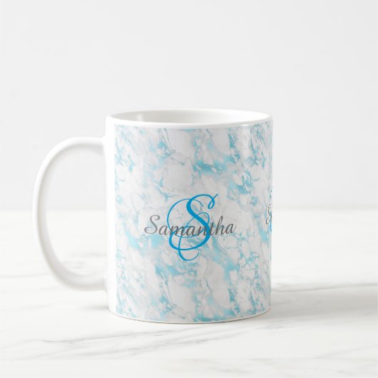Turquoise Marmeren Monogram Koffiemok (Links)