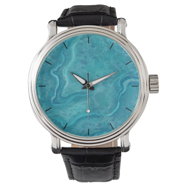Turquoise marmeren print horloge (Voorkant)
