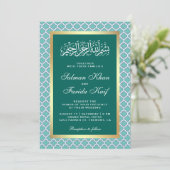 Turquoise Marokkaans Vierlobbig Patroon Islamitisc Kaart (Staand voorkant)