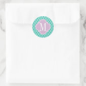 Turquoise Marokkaanse Tegels Lattice Gepersonalise Ronde Sticker (Tas)