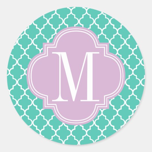 Turquoise Marokkaanse Tegels Lattice Gepersonalise Ronde Sticker (Voorkant)