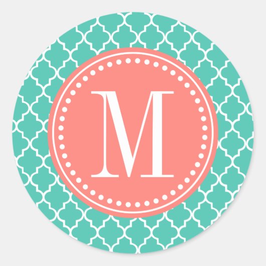 Turquoise Marokkaanse Tegels Lattice Gepersonalise Ronde Sticker (Voorkant)