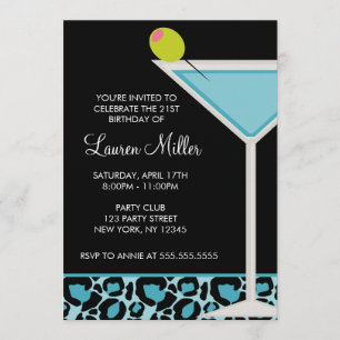 Turquoise Martini en Leopard Print Kaart