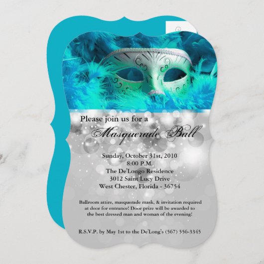 Turquoise Maskerbal Masker Kostuum Halloween Feest Kaart (Voorkant / Achterkant)