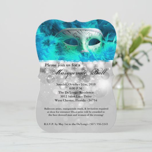 Turquoise Maskerbal Masker Kostuum Halloween Feest Kaart (Staand voorkant)