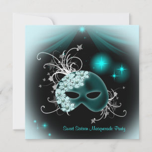 Turquoise maskers Sweet 16 masqueradefeest Kaart