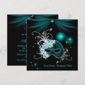 Turquoise maskers Sweet 16 masqueradefeest Kaart (Voorkant / Achterkant)