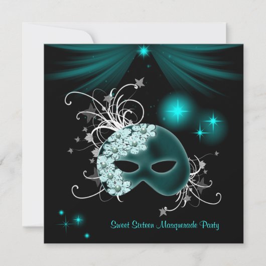 Turquoise maskers Sweet 16 masqueradefeest Kaart (Voorkant)