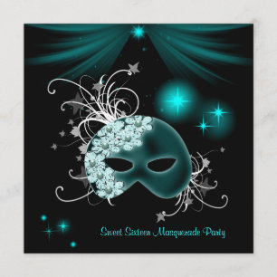 Turquoise maskers Sweet 16 masqueradefeest Kaart