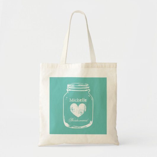 Turquoise mason jar bruiloft bridesmaid canvas tas (Voorkant)