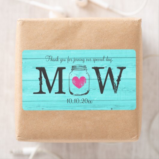 Turquoise mason jar bruiloft water fles labels (Insitu)
